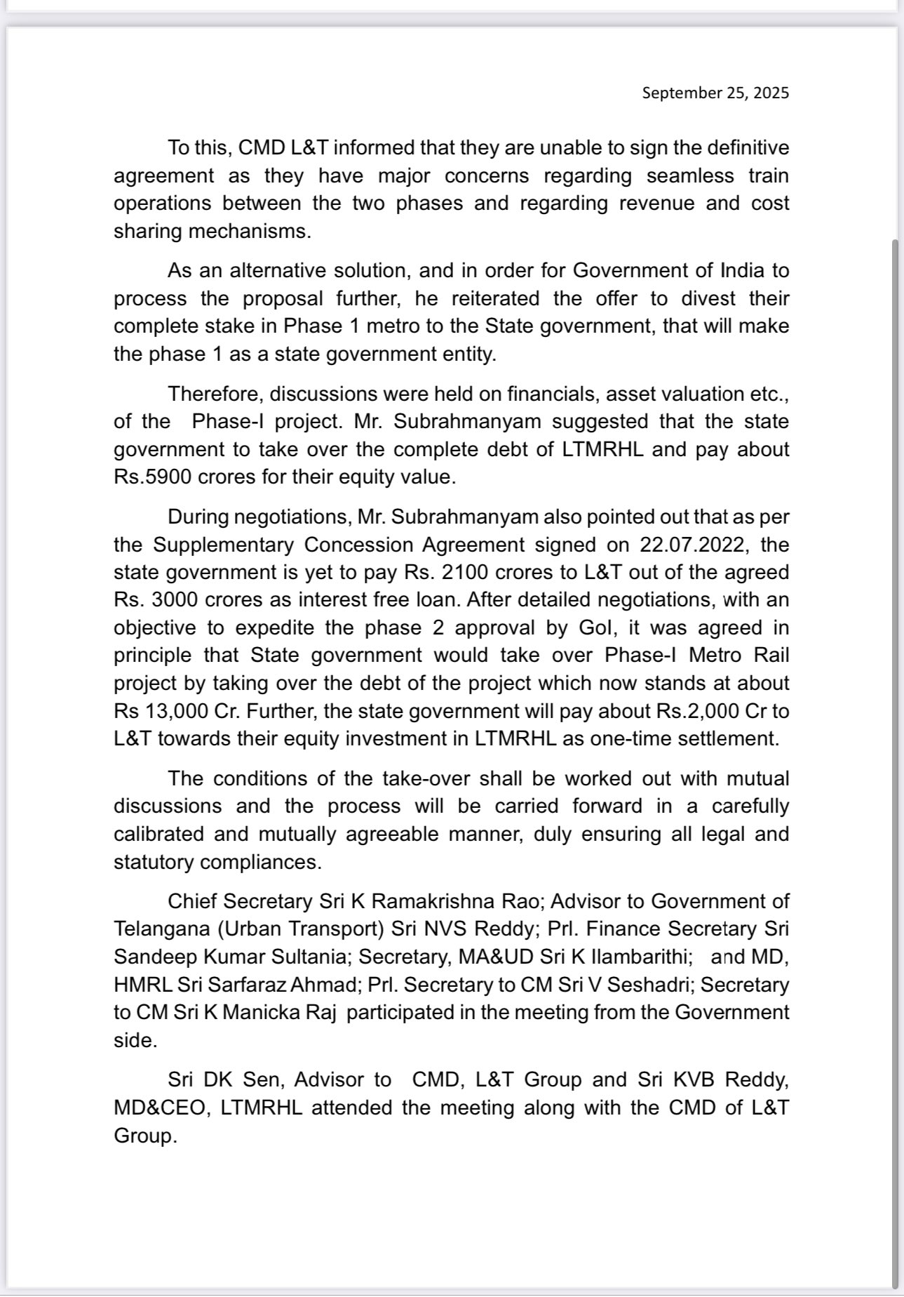 L&T METRO LETTER 1